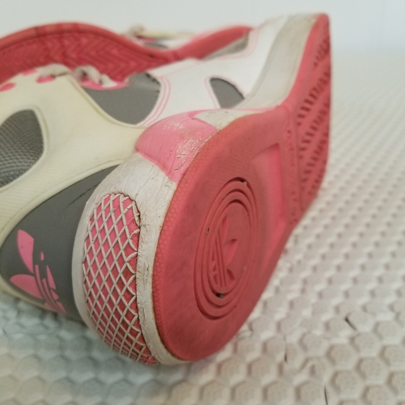 Adidas Women Size 8.5 Pink White Gray Velcro Hightop Roundhouse Sneakers - Picture 10 of 13
